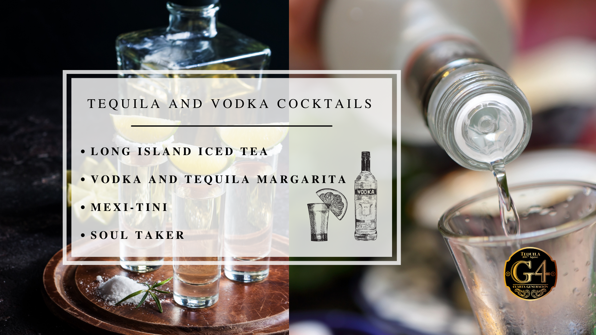 Infographic image of tequila and vodka cocktails