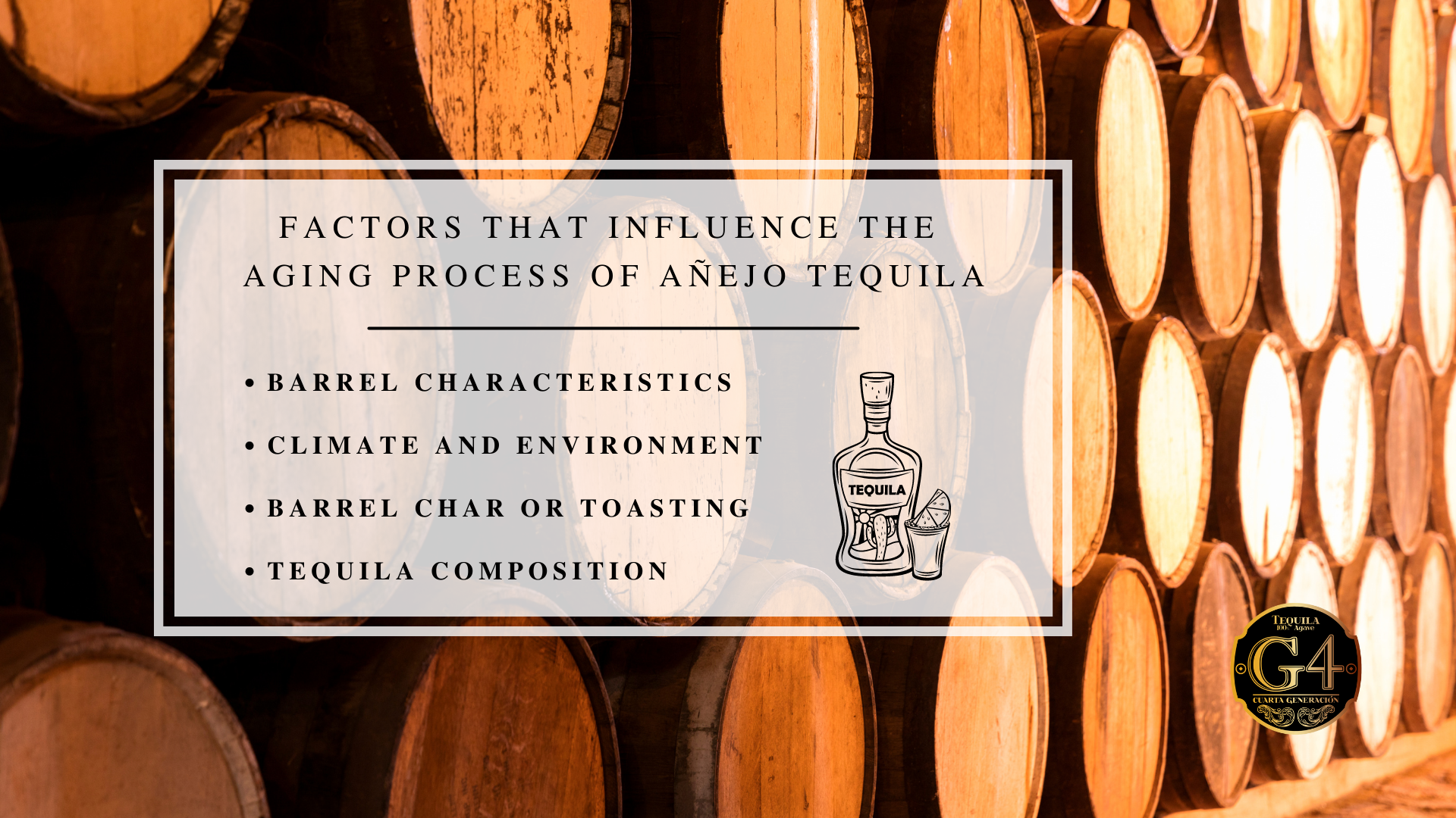 Infographic image of factors that influence the aging process of añejo tequila