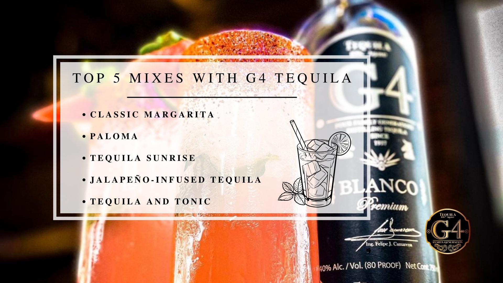 Infographic image of top 5 mixes with g4 tequila