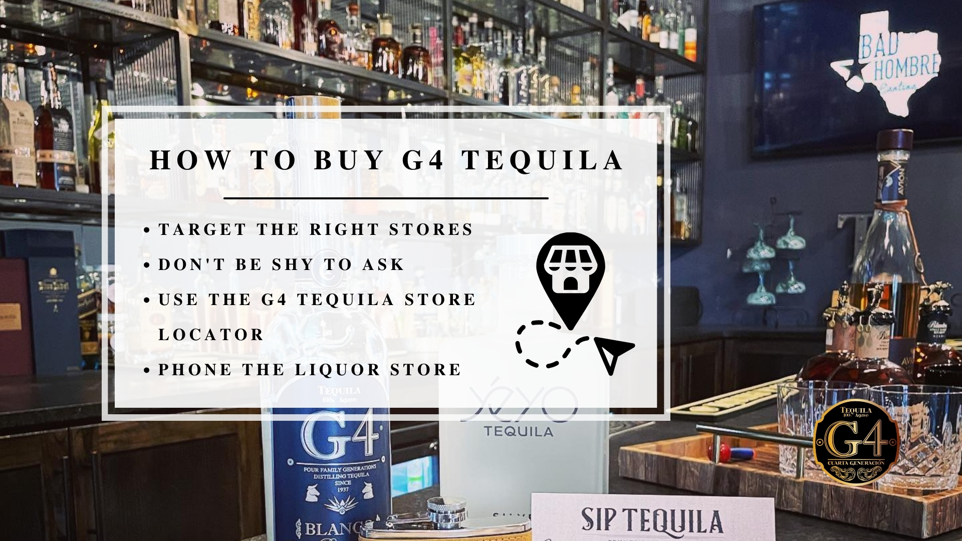 Infographic image of how to buy G4 tequila